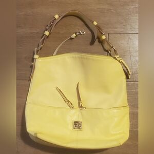 Dooney & Bourke Yellow Dillen Pebble Leather Hobo Shoulder Bag.